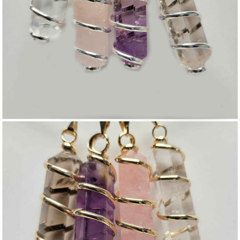Plated Spiral Wrapped Crystal Pendant