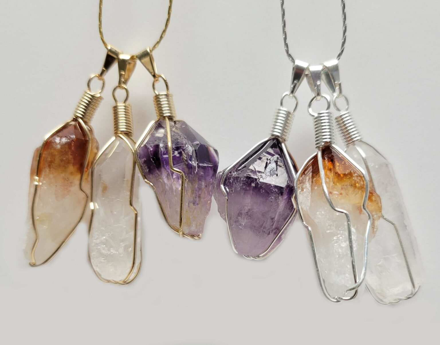 Plated Wire Wrapped Crystal Pendant