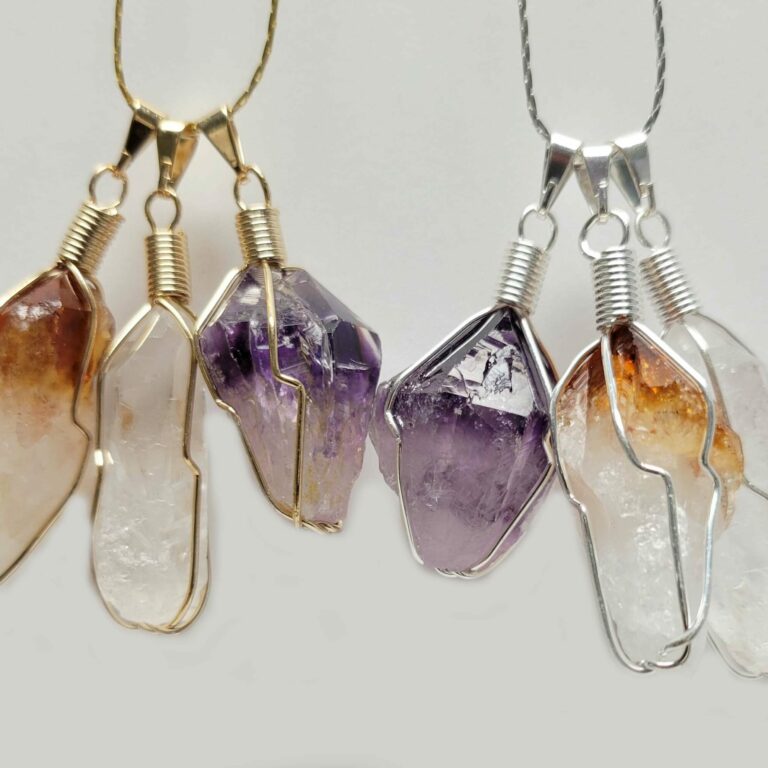 Plated Wire Wrapped Crystal Pendant