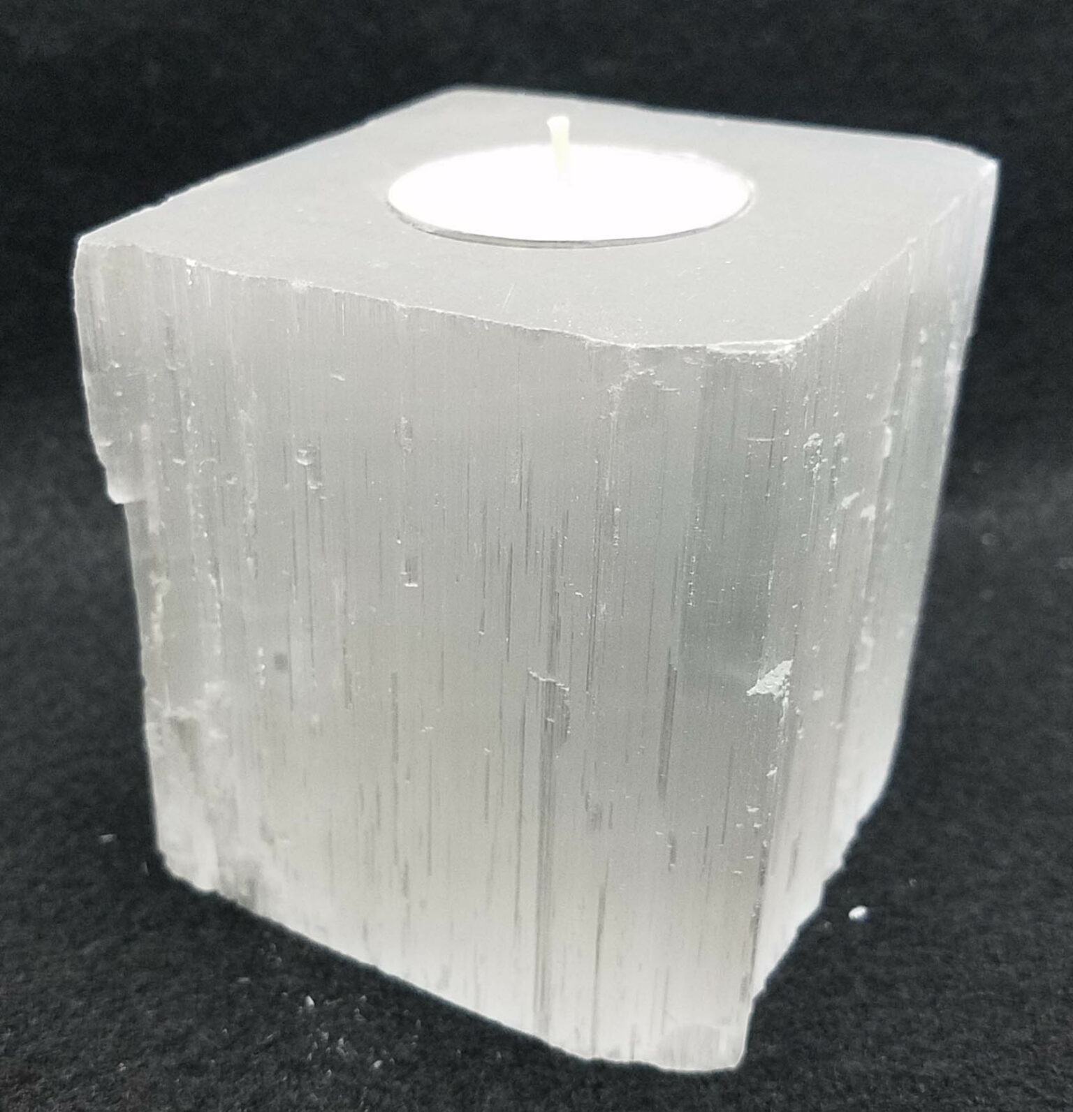 White Selenite Candleholder, Square