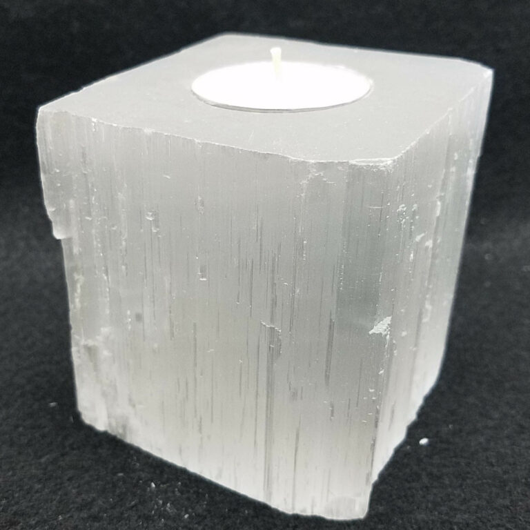 White Selenite Candleholder, Square
