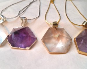 Plated 6 sided Crystal Point Pendant