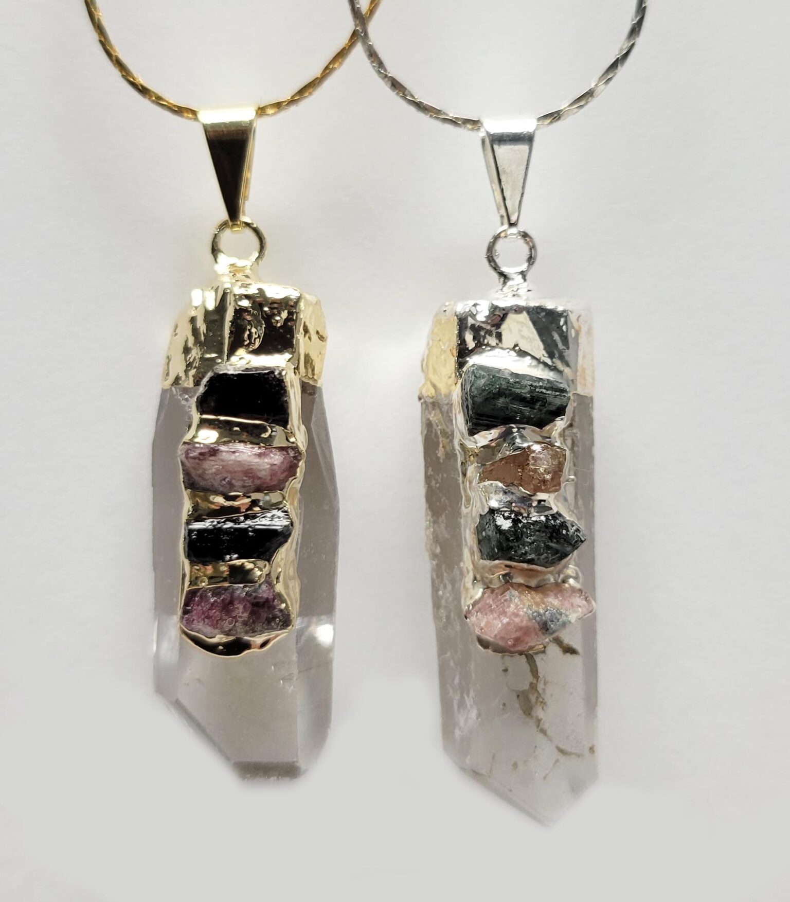 Plated Rough Quartz w/Tourmaline Pendant