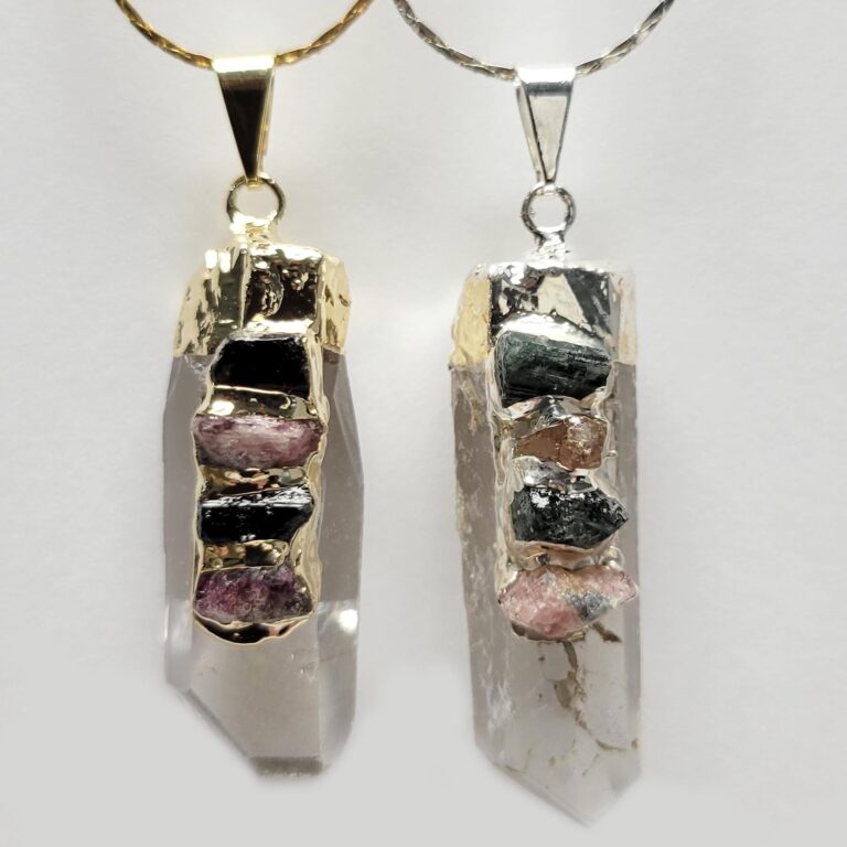 Plated Rough Quartz w/Tourmaline Pendant