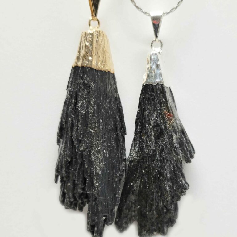 Plated Rough Black Kyanite Pendant