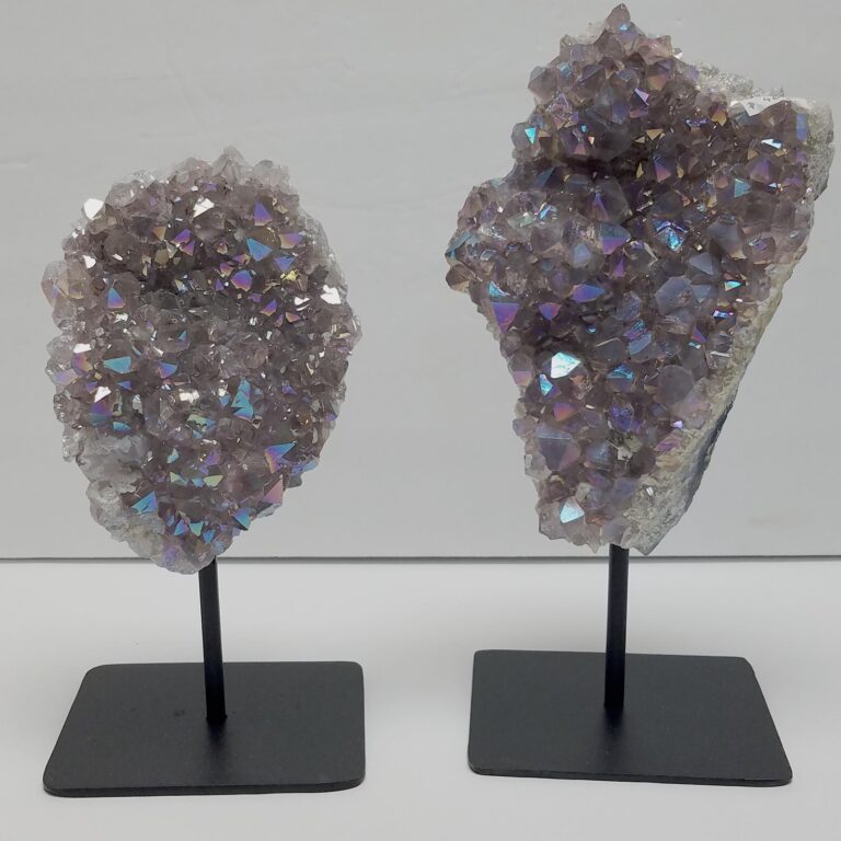 Angel Aura Amethyst Clusters on Metal Stand