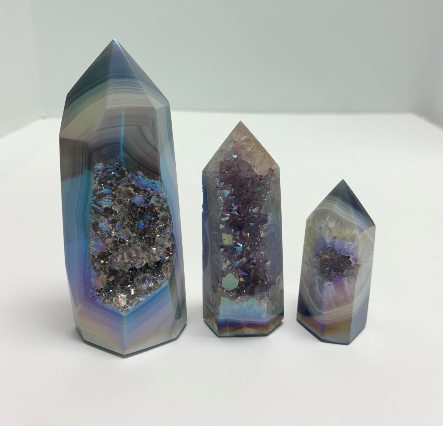 Polished Angel Aura Agate Geode Point