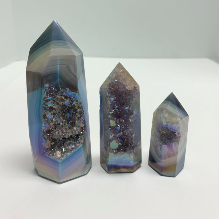 Polished Angel Aura Agate Geode Point