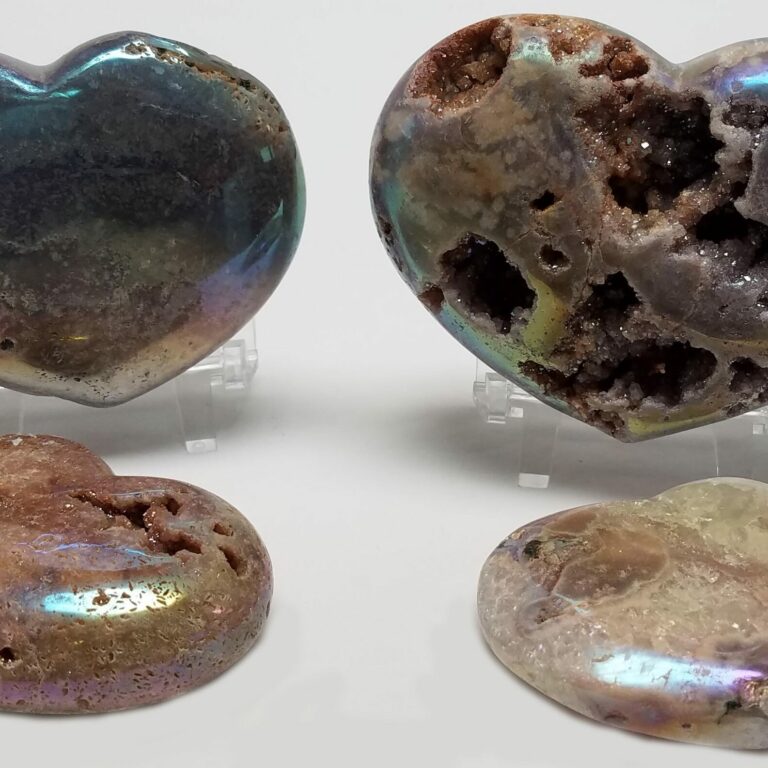 Polished Angel Aura Pink Amethyst Heart
