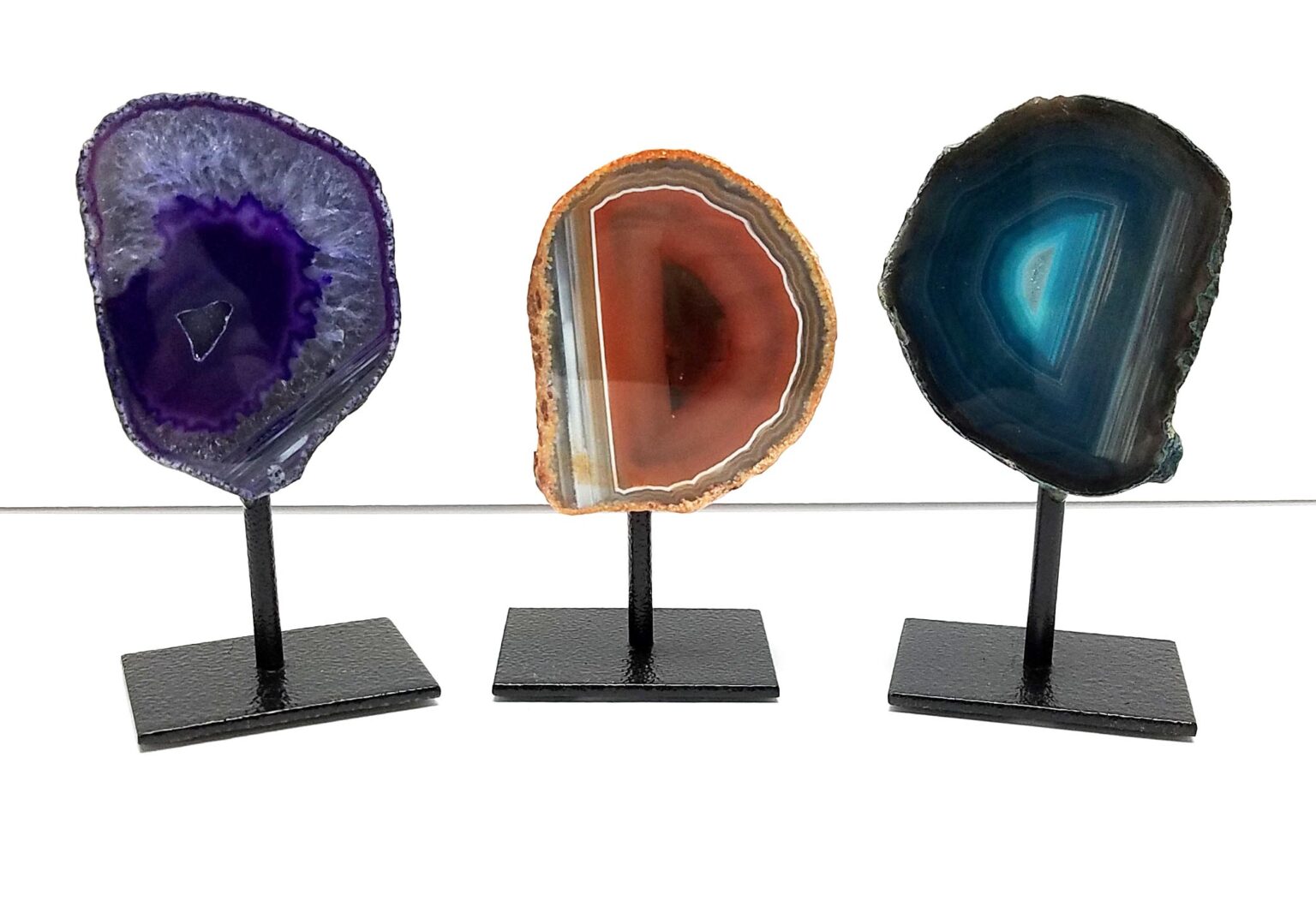 Agate Dyed Geodes on Metal Stand