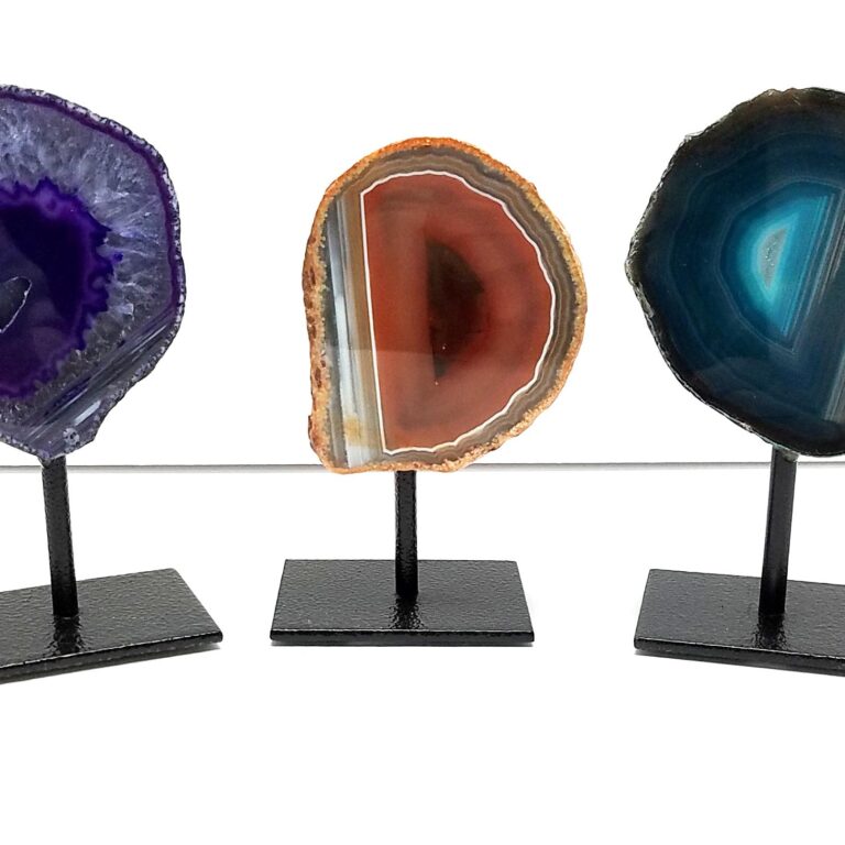 Agate Dyed Geodes on Metal Stand