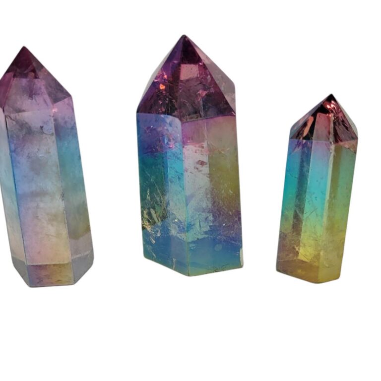 Polished Aura Rainbow Quartz Points