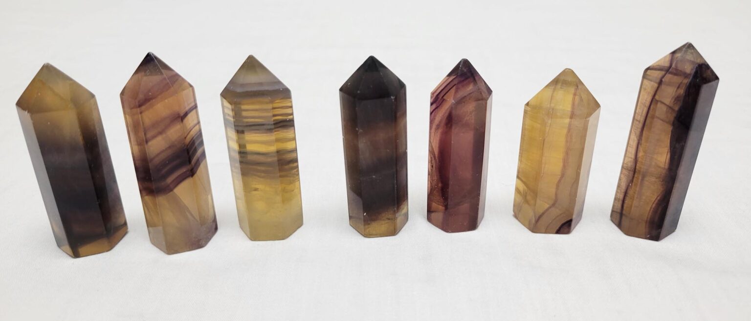 Polished Yellow Striped Fluorite Point