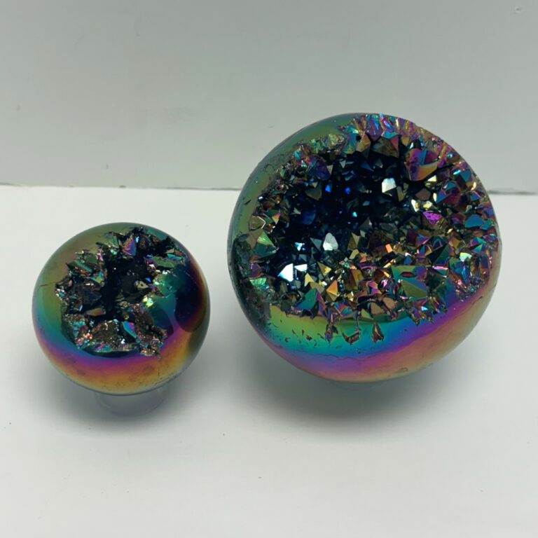 Rainbow Aura Amethyst Geode Spheres