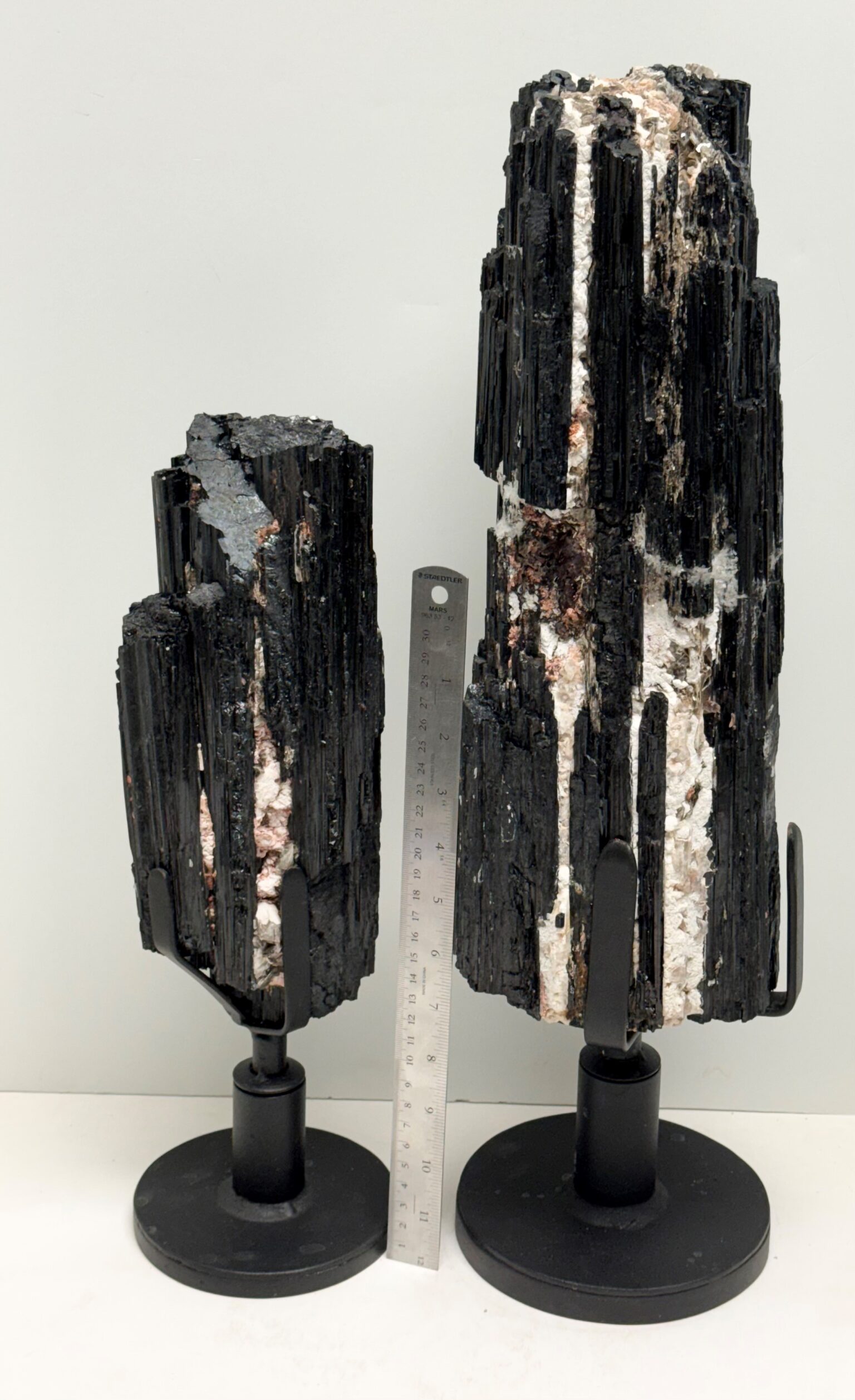 Black Tourmaline on Metal Stand Large Specimens