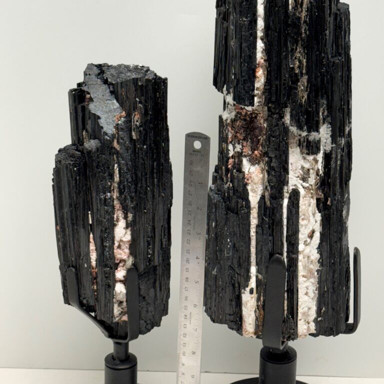 Black Tourmaline on Metal Stand Large Specimens